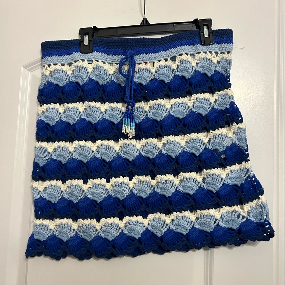 Farm Rio Crocheted Striped Cotton Miniskirt - Picture 2 of 4